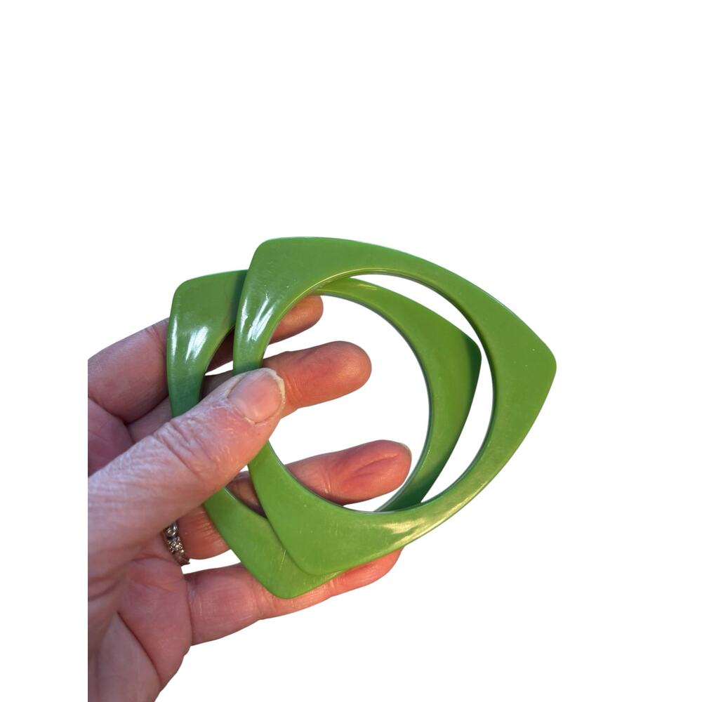 Vintage Green Lucite Bangle Bracelet Set Geometric Sculptural Acrylic 80s 7.5”